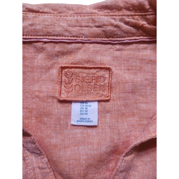 Sigrid Olsen Linen Button Up Shirt Womens M Orange Beach Minimalist Roll-tab - Picture 5 of 8